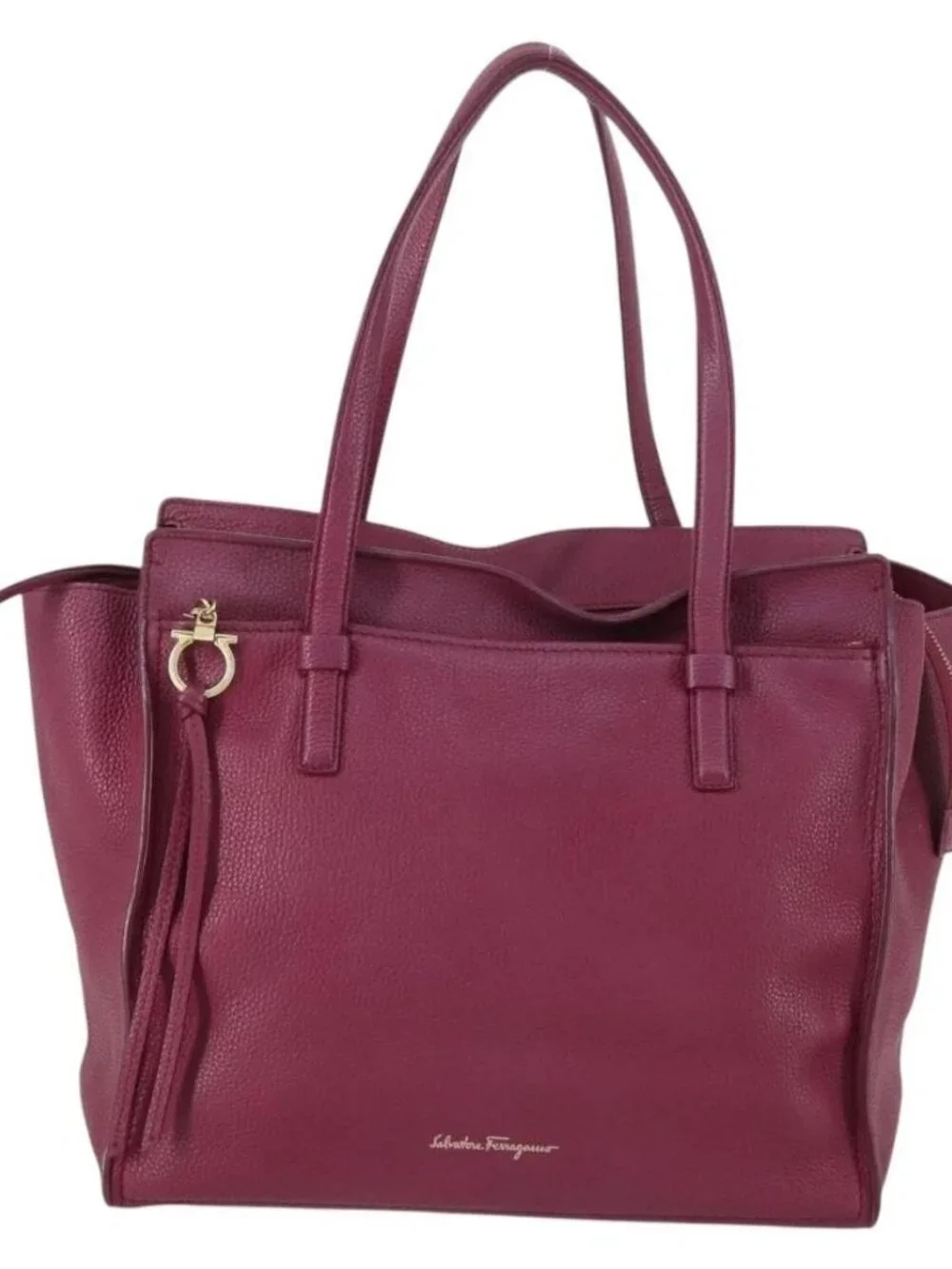 Salvatore Ferragamo Gancini Tote Bag Leather Purple Gold Auth 161588